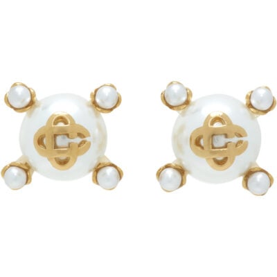 Casablanca Lotus Faux-Pearl Stud Earrings