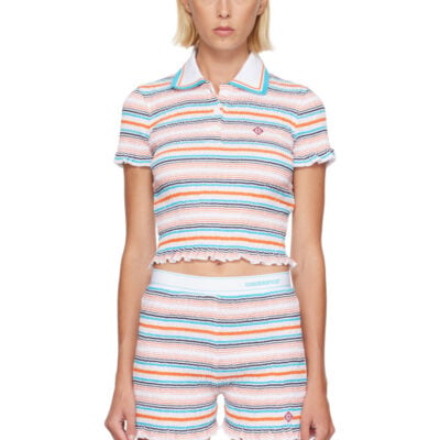 Casablanca Multicolor Striped Shirred Short Sleeve Polo