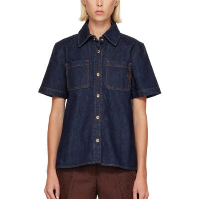 Casablanca Navy Short Sleeve Denim Shirt