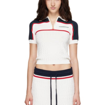 Casablanca Off-White & Navy Knit Tennis Short Sleeve Polo