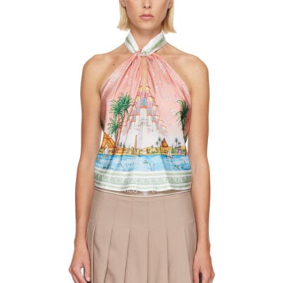 Casablanca Pink & Blue Scarf Top
