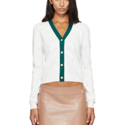 Casablanca White Pointelle Monogram Cardigan