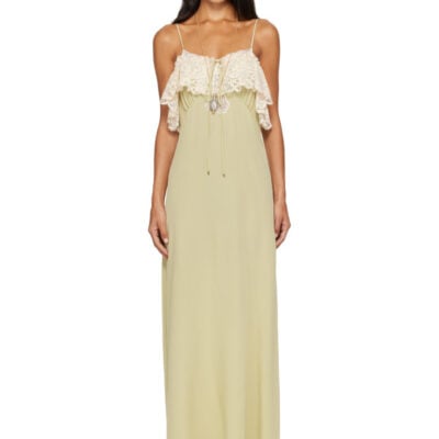 Chloé Green Crêpe de Chine & Lace Thin-Strap Maxi Dress