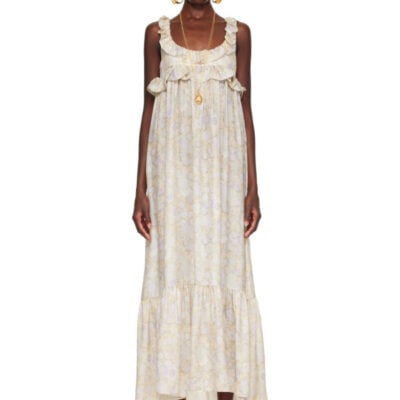 Chloé Multicolor Painted Flowers Print Silk Charmeuse Maxi Dress