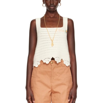Chloé Off-White Crochet Sleeveless Cropped Tank Top