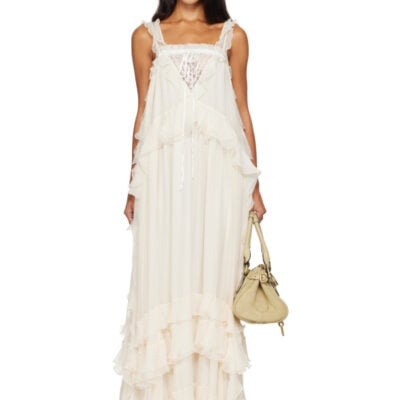 Chloé Off-White Silk Mousseline & Lace Sleeveless Layered Maxi Dress