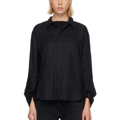 Citizens Of Humanity Black Kayla Shrunken Linen Shirt