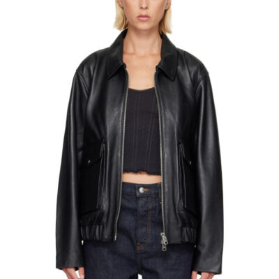 Citizens Of Humanity Black Zip Front Leather Bomber Jacket