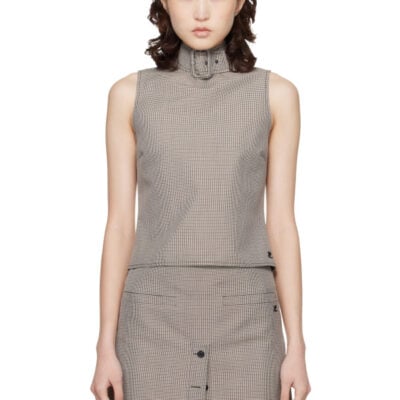 Courrèges Beige Buckle Houndstooth Top