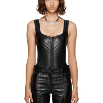Courrèges Black Cut-Out Faux-Leather Bodysuit