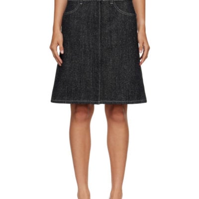 Courrèges Black Denim Tweed Snap Pencil Midi Skirt