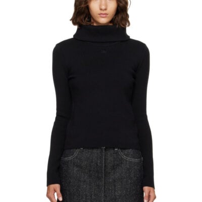 Courrèges Black High Collar Merino Wool Sweater