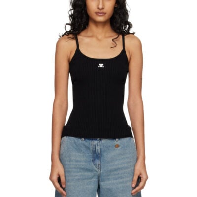Courrèges Black Reedition Rib Knit Tank Top