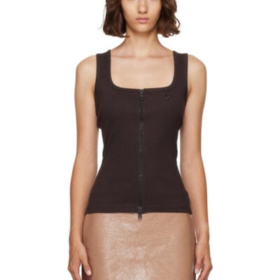 Courrèges Brown 90s Rib Zipped Tank Top