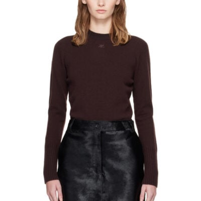 Courrèges Brown Lambswool Fitted Crewneck Sweater