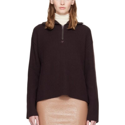 Courrèges Brown Ribbed Wool Trucker Sweater