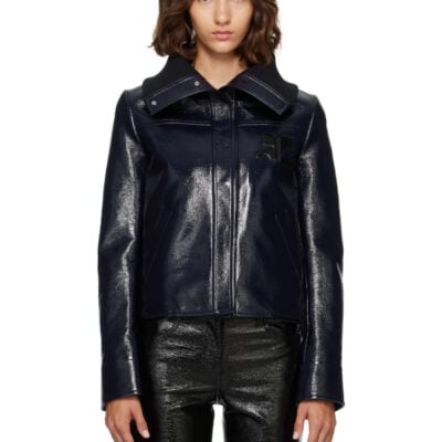 Courrèges Navy High Collar Vinyl Jacket