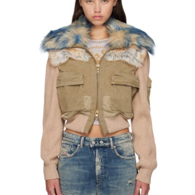 Diesel Beige & Khaki Rib-Knit Bomber Jacket