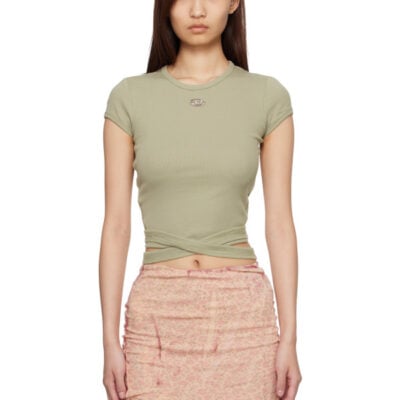 Diesel Beige Ribbed Wrap-Around Laces T-shirt