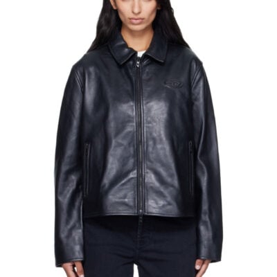 Diesel Black Leather Coach Jacket