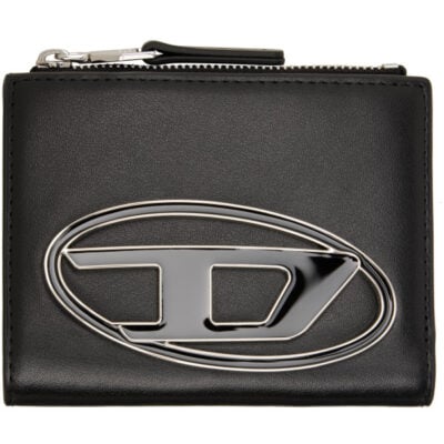 Diesel Black Logo Plaque Small Leather Wallet