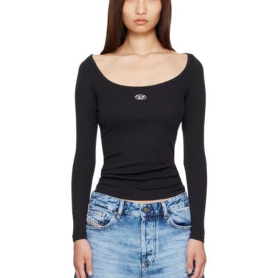 Diesel Black Long Sleeve Metallic Oval D Ribbed T-shirt