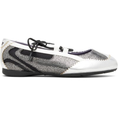 Diesel Black & Silver D-Mile Lace-Up Ballerina Flats