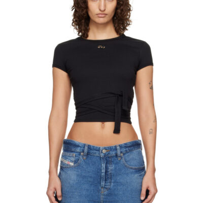 Diesel Black Wrap-Around Ribbed T-shirt