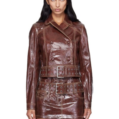 Diesel Brown Large Belt Patent-Leather Jacket