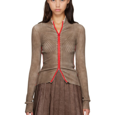 Diesel Brown & Red Ribbed Zip Cardigan