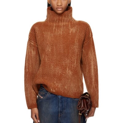 Diesel Brown Ribbed Wool Blend Funnel-Neck Sweater