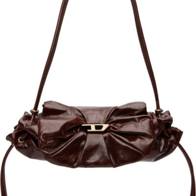 Diesel Brown Scrunch-D-Small Shiny Leather Shoulder Bag