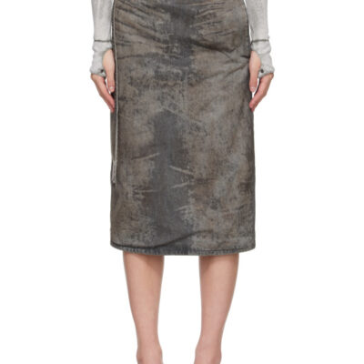 Diesel Gray Cotton-Hemp Satin Denim Midi Skirt