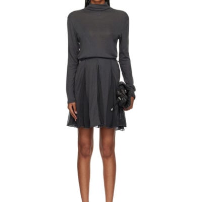 Diesel Gray Jersey & Chiffon Turtleneck Minidress