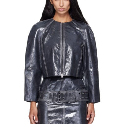 Diesel Gray Patent-Leather Cocoon Sleeve Jacket