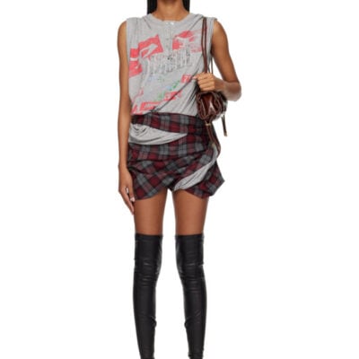 Diesel Gray & Red Jersey & Check Wool Playsuit