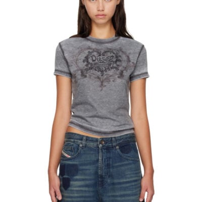 Diesel Gray Rhinestones & Burnout Effect Jersey T-shirt