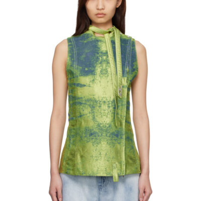 Diesel Green Belted Satin Denim Vest