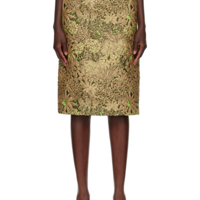 Dries Van Noten Beige Gobelin Midi Skirt