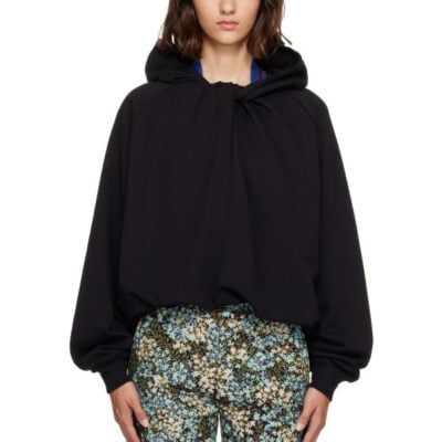 Dries Van Noten Black Draped Cotton Hoodie