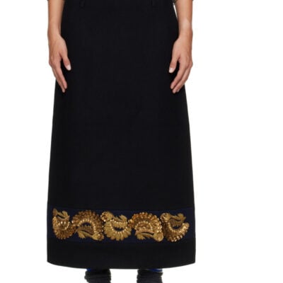 Dries Van Noten Black Embroidered Wool Maxi Skirt