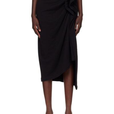 Dries Van Noten Black Gathered Midi Skirt