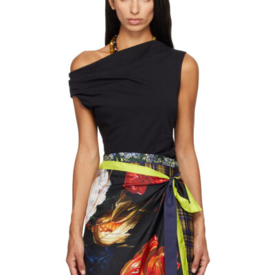 Dries Van Noten Black Off-Shoulder Jersey Top