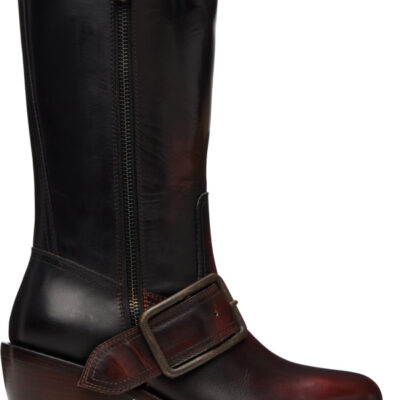 Dries Van Noten Black & Red Buckled Leather Boots