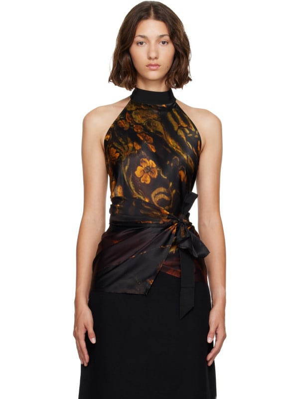 Dries Van Noten Black Satin Blouse