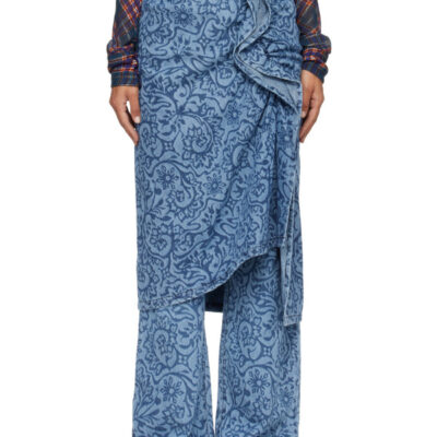 Dries Van Noten Blue Floral Denim Midi Skirt