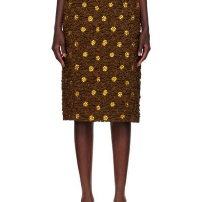 Dries Van Noten Brown Cloqué Midi Skirt