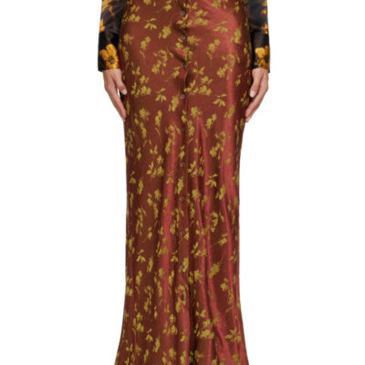 Dries Van Noten Brown Jacquard Maxi Skirt