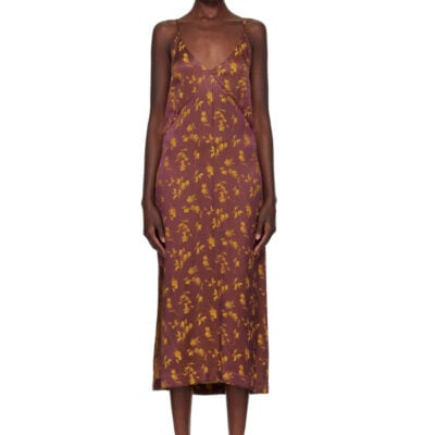 Dries Van Noten Burgundy Jacquard Midi Dress