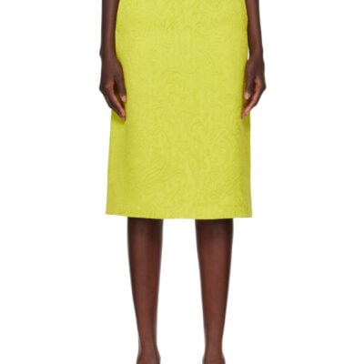 Dries Van Noten Green Matelassé Midi Skirt